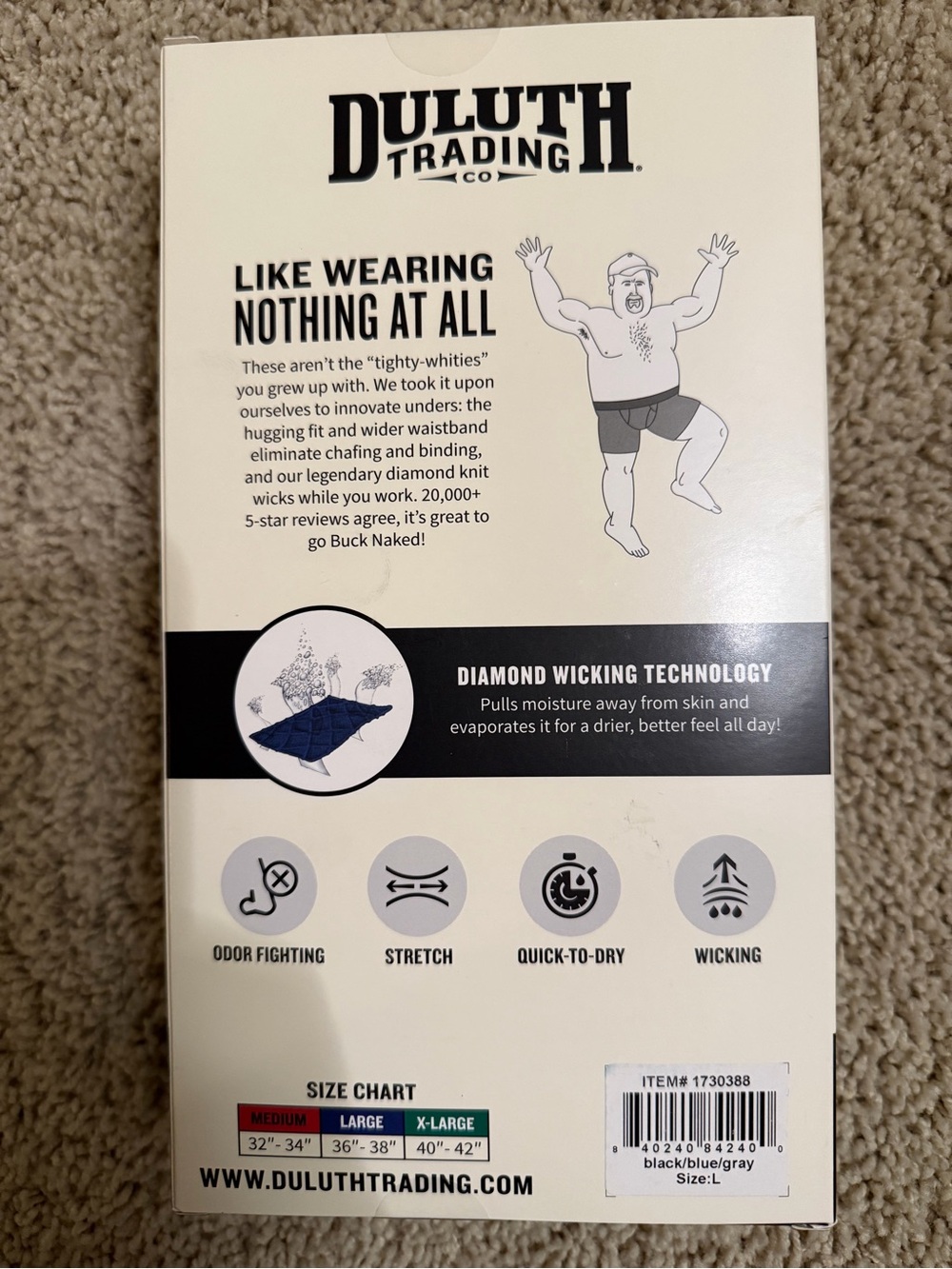 Duluth Trading Co Buck Naked Performance Boxer Briefs 3-Pack - Gray/Blue/Black - Picture 10 of 12
